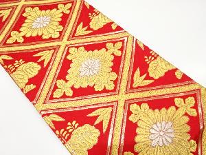 アンティーク　斜め格子に菊桐模様織り出し全通袋帯（着用可）